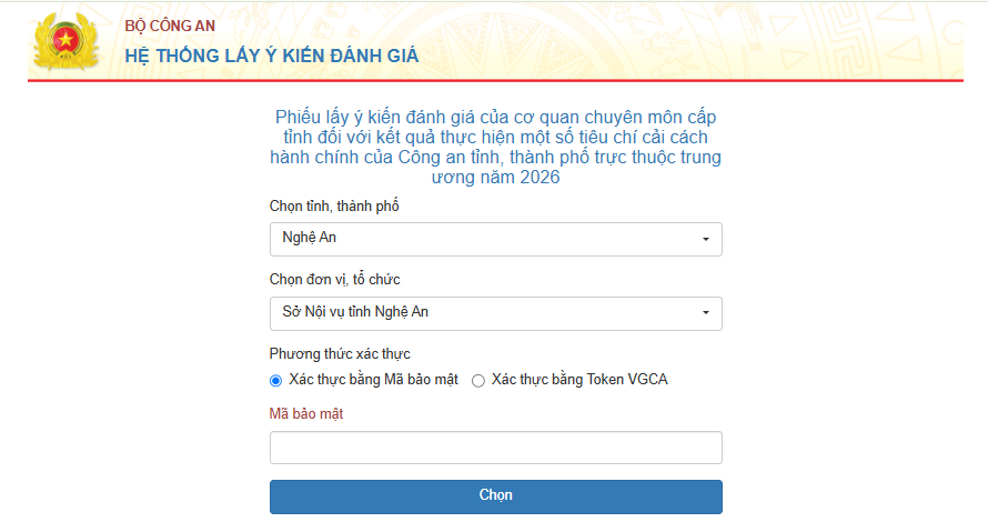 Hình 2: Giao diện chọn Đơn vị, Tổ chức được lấy ý kiến